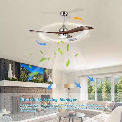 Ceiling Fan 52 in. Width in Smart Indoor Nickel Low Profile Ceiling Fan with Color Adjustable LED With Remote Lighting