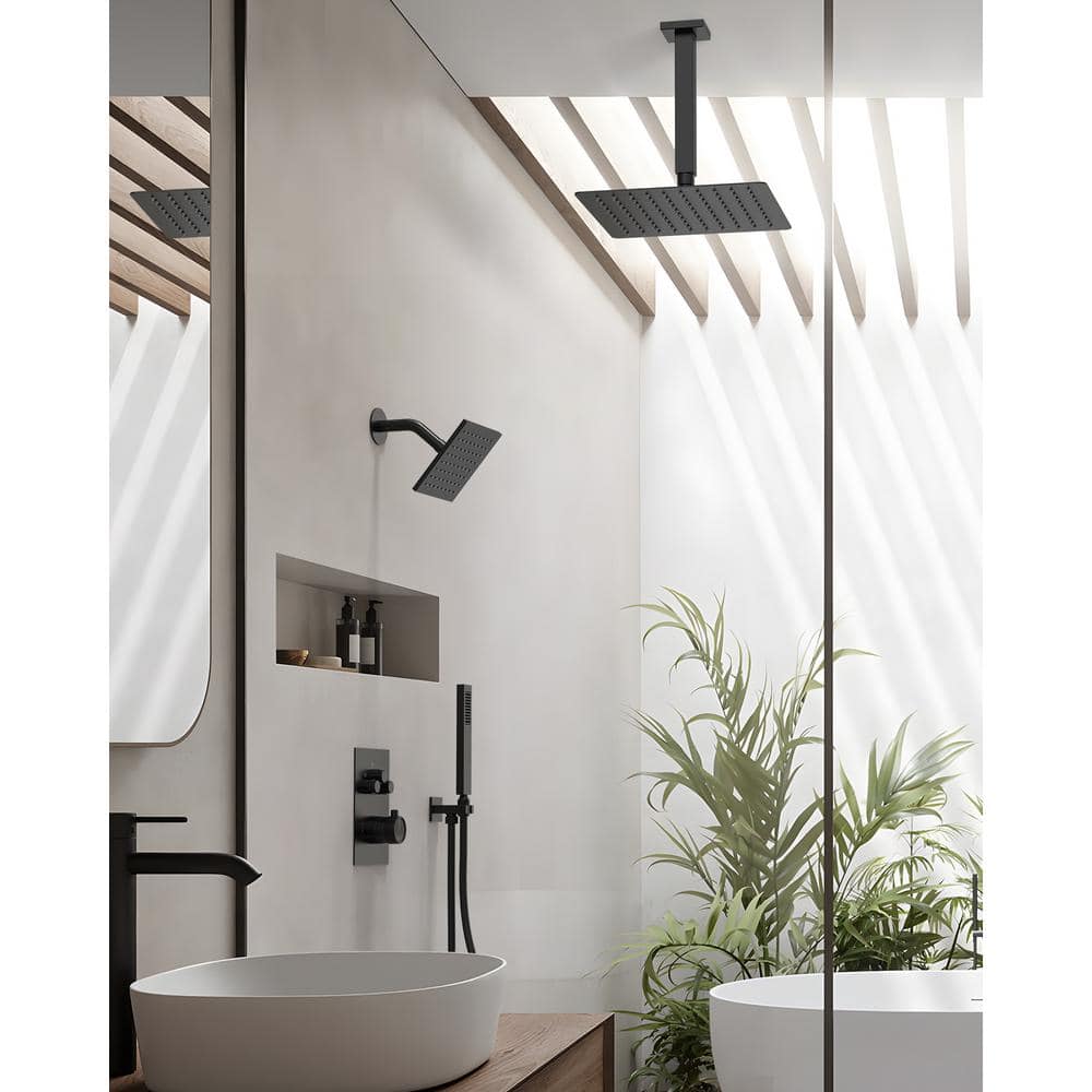 Matte Black Dual Mount Rainfall Shower System with Handheld Spray