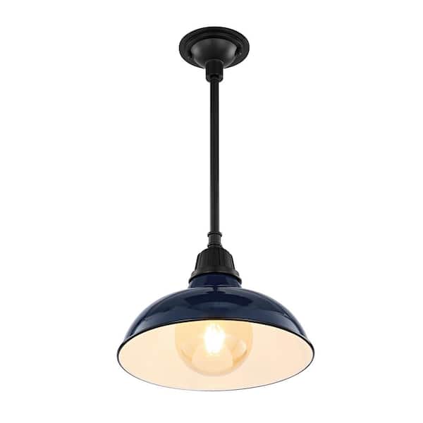 Jasper 12.25 in. 1-Light Navy Farmhouse Industrial Indoor/Outdoor Iron LED Pendant