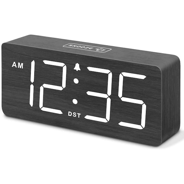 Black Wooden Digital Alarm Table Clock for Bedroom(Adapter Powered