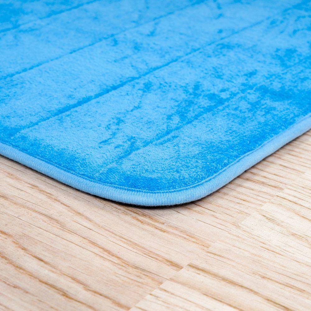 Blue Memory Foam Rectangular Bath Mat Set with Microfiber Top