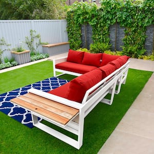 Denver 5-Piece Aluminum Outdoor Patio Sectional Sofa Set with Sunbrella Canvas Terracotta Cushions