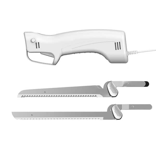 Stainless Steel Electric Knife for Meat, Bread, Poultry, Foam Cutting with Ergonomic Handle, White