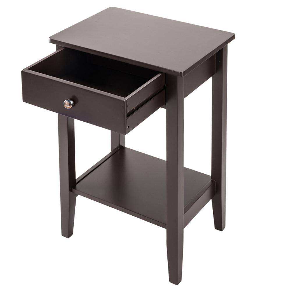 Dark Brown MDF Wood 1-Drawer Nightstand with Shelf
