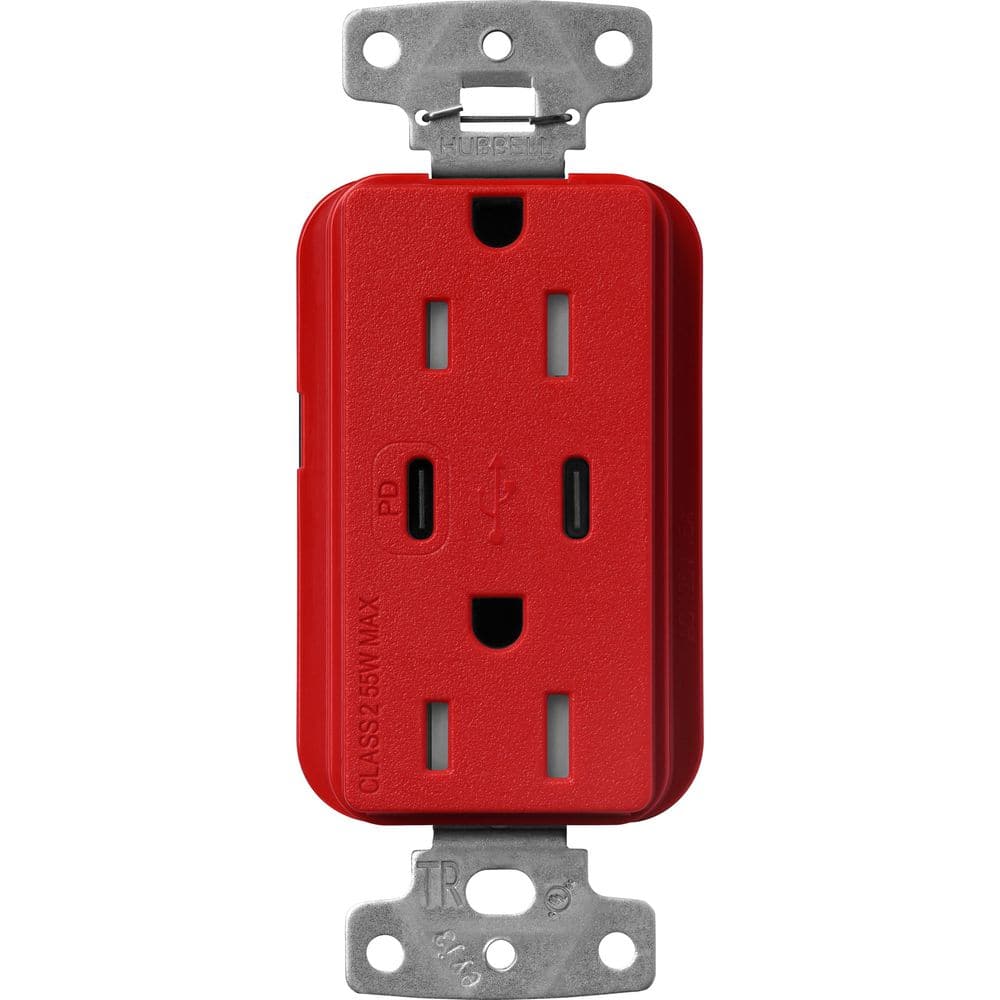 Claro 15 Amp Tamper Resistant USB Type C Duplex Receptacle, Decorator Style Outlet, Satin Finish, SCR-15-CCTR-SR, Red price history on PriceWatchPro