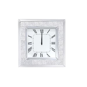 White Mirror Framed Wooden Analog Wall Clock with Crystal Accents