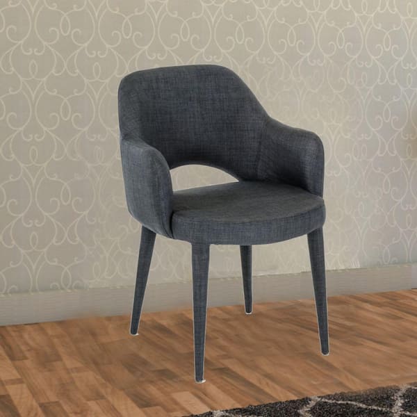 Benjara Gray Fabric Cutout Back Design Dining Chair