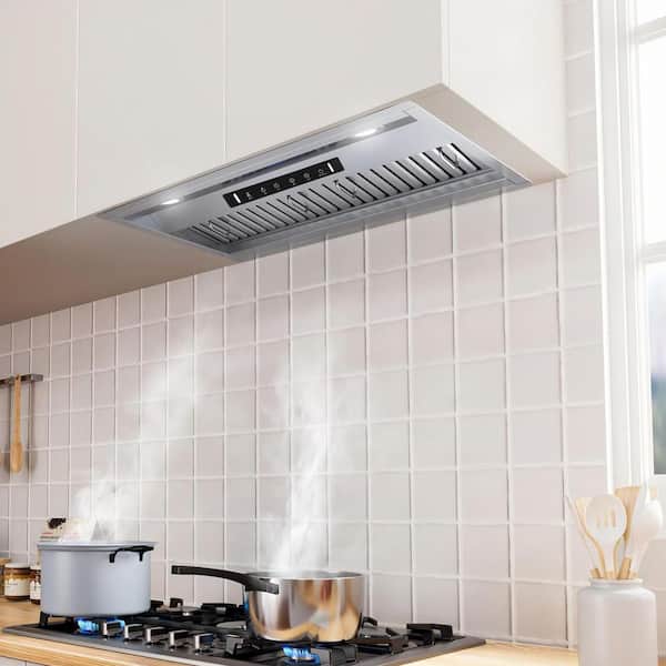 30 in. 900 CFM Convertible Insert Range Hood Stainless Steel with Baffle Filters, LED and Gesture Control