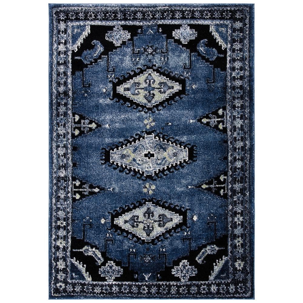 Elysian Blue-Black Hand-Knotted Easy-Care Synthetic Area Rug