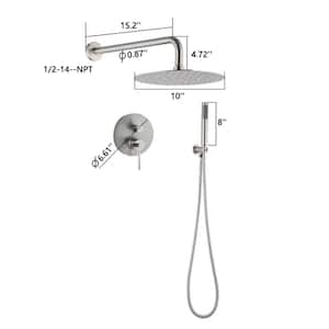 10 in. Wall Mounted Fixed and Handheld Shower Head 2 GPM in Brushed Nickel