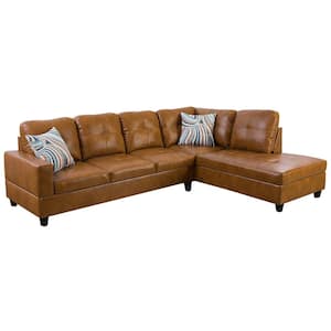 104 in. Square Arm 2-Piece Faux Leather L-Shaped Sectional Sofa in Caramel