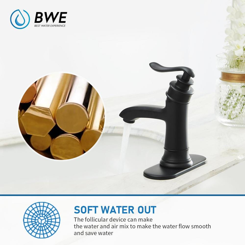 Matte Black Single Handle Bathroom Faucet with Pop-Up Drain