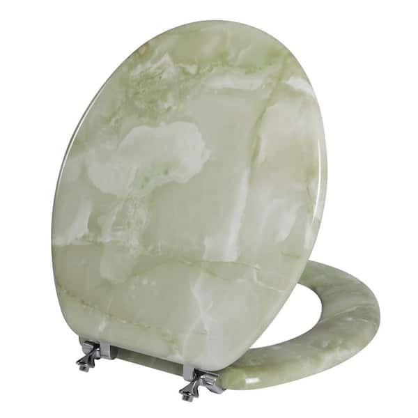 Round Wood Toilet Seat Anti-pinch Easy Clean Quick Install with Zinc Alloy Hinges Front Toilet Seat in Green Marble