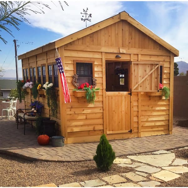 Outdoor Living Today Do-it Yourself Sunshed 12 ft. W x 16 ft. D Cedar Wood Garden Shed with Metal Roof (192 sq. ft.)