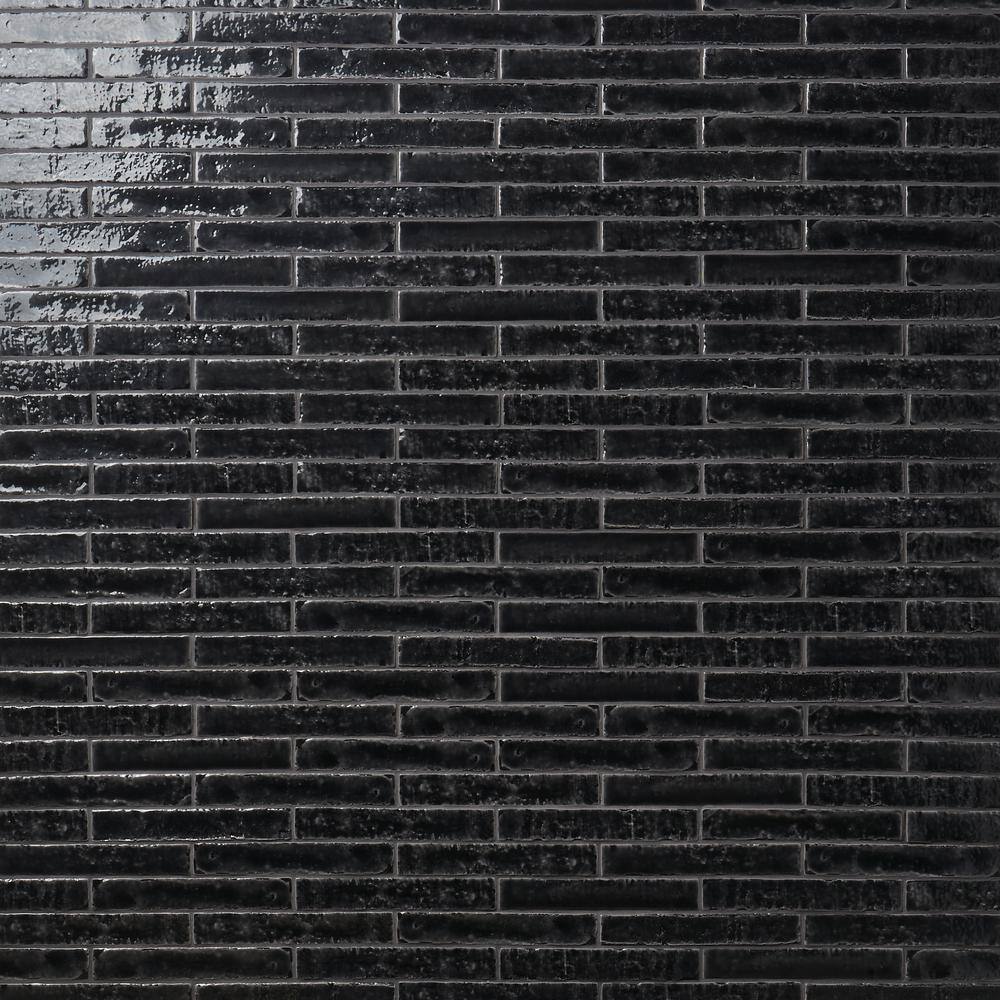 Virtuo Black Crackled Ceramic Subway Wall Tile