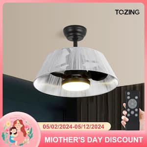 20 in. Indoor Farmhouse Integrated LED Mesh Black and Silver Semi Flush Mount Ceiling Fan Light with Remote Control App
