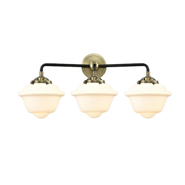 Oxford 25.5 in. 3-Light Black Antique Brass Vanity Light with Glass Shade