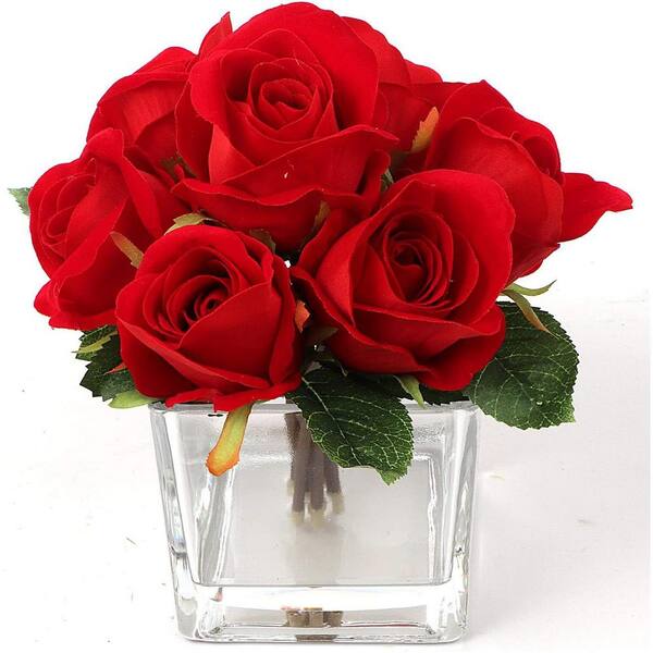 Larksilk 10 " Artificial Red Silk Velvet Rose Bouquet with 5 Rose Heads ...