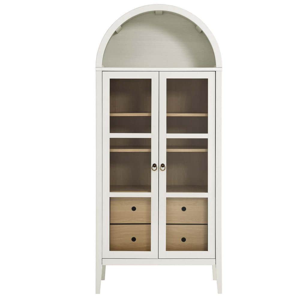 Nolan Tall White Oak Arched China Cabinet with Glass Doors