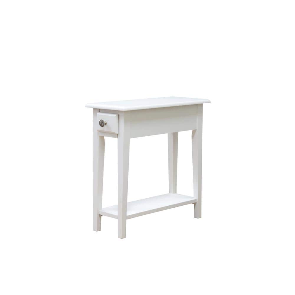 Off-White Wood Narrow Side Table with Drawer and Shelf