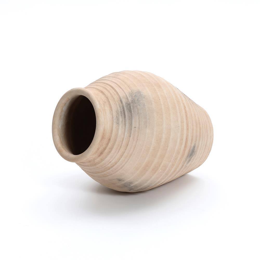 Rustic Light Brown Ribbed Ceramic Urn Vase 13.2-Inch Tall