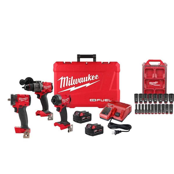 M18 FUEL 18-V Lithium-Ion Cordless Hammer Drill/Impact Driver Combo Kit (2-Tool) with 3/8 in. Impact Wrench & Socket Set