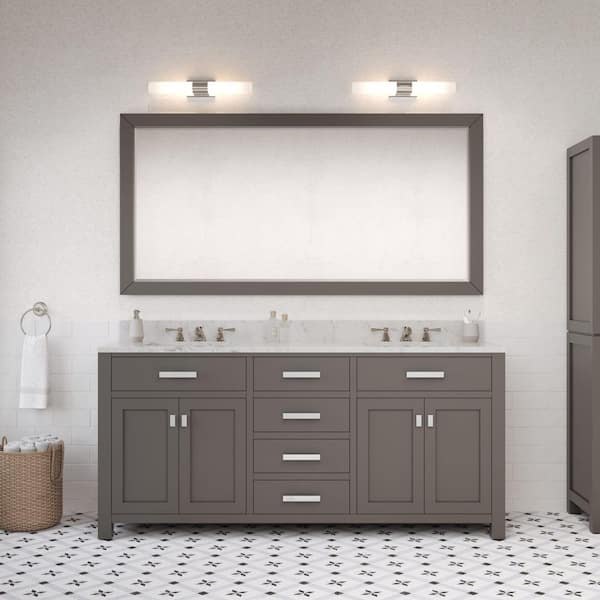 Madison 72 in. W x 21.5 in. D x 34 in. H Double Sink Bath Vanity in Cashmere Grey with Carrara White Marble Top