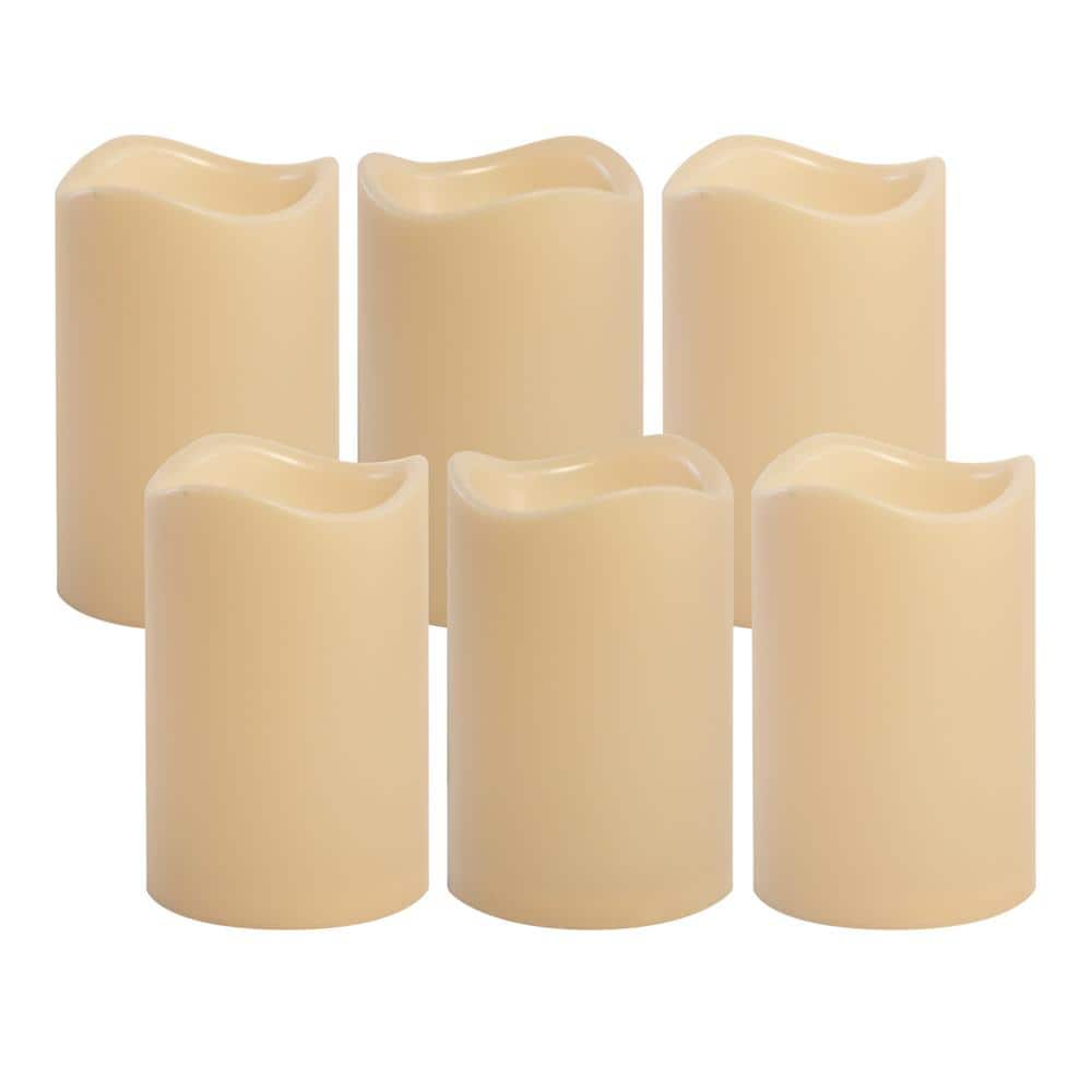 LUMABASE Battery Operated LED Pillar Candles - Cream (set of 6) 92706 ...