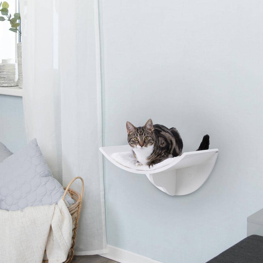 White Medium Wall Mount Cat Perch with Plush Mat