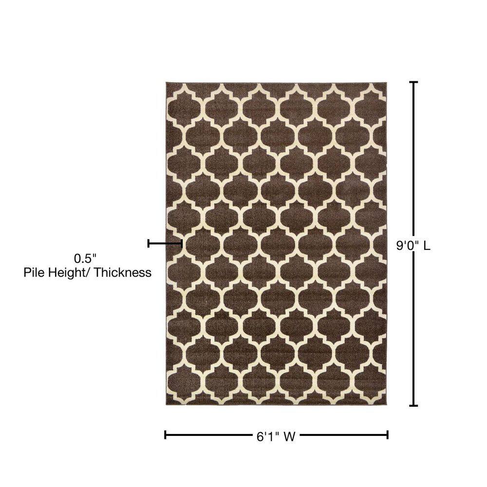 Elegant Harmony 6' x 9' Brown Trellis Synthetic Area Rug