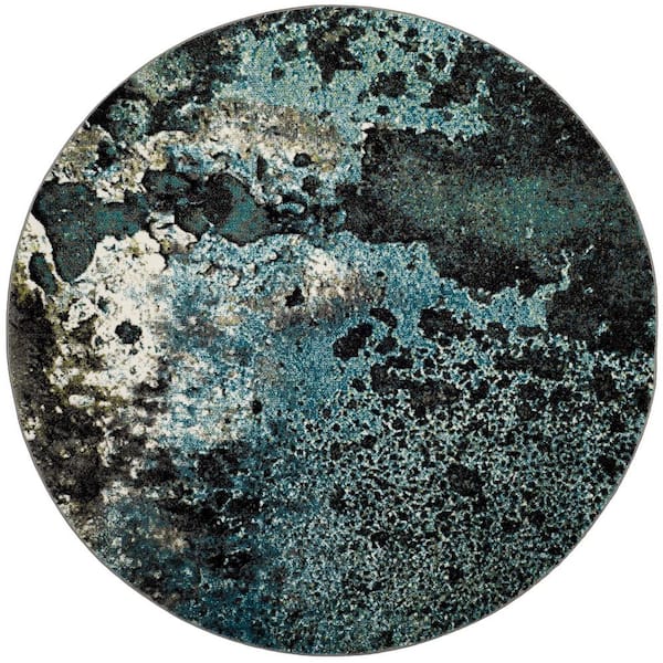 SAFAVIEH Glacier Blue/Multi 5 ft. x 5 ft. Round Geometric Area Rug