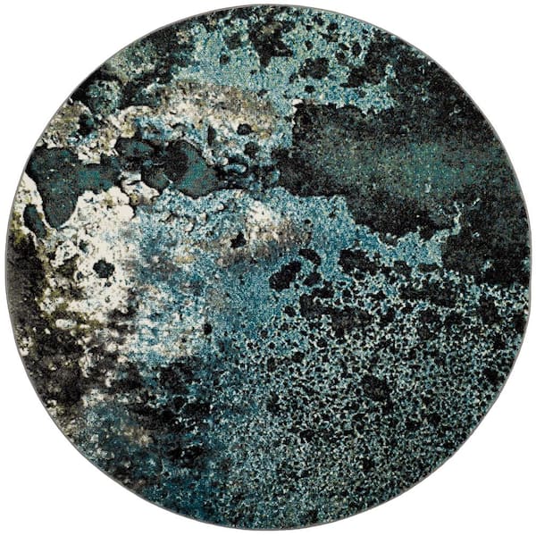 Glacier 8 ft. x 8 ft. Round Blue/Multi Geometric Area Rug