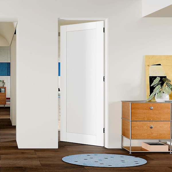 30 in. x 80 in. 1 -Panel, Composite, White Primed, MDF Prehung Interior Door Right-Handed with Door Jamb Hardware Kit