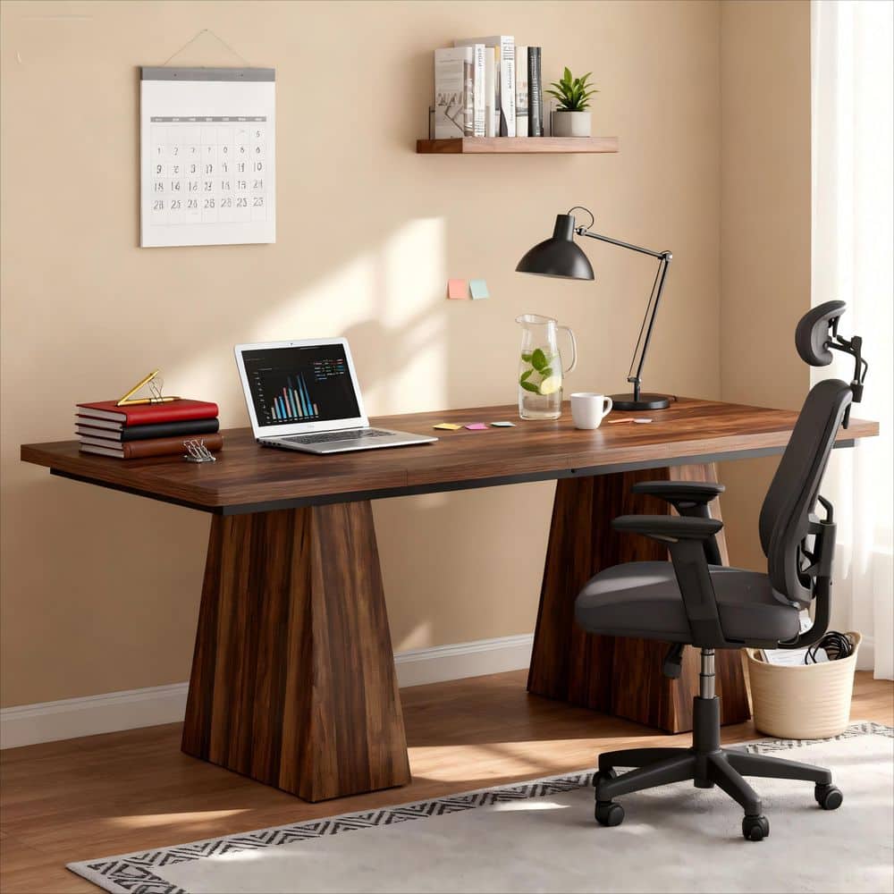 63 in. Brown Rectangle Wood Executive Desk, Large Modern Farmhouse Computer Desk for Home Office, Office