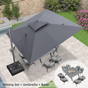 11-Piece Aluminum 8-Person Square Outdoor Dining Set with Cushions, Base and Umbrella