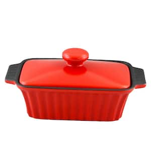 Denhoff Ribbed 8.5 in. Rectangular Stoneware Nonstick Casserole Dish in Red with Lid