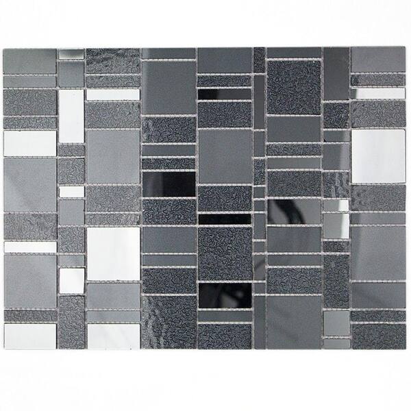 Splashback Tile Specchio Titanium 10.62 in. x 14.12 in. x 4 mm Polished Glass Mirror Mosaic Tile