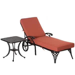 2-Piece Aluminum Folding Outdoor Chaise Lounge Chair with Red Cushions, Wheels, Side Table for Poolside, Garden, Patio