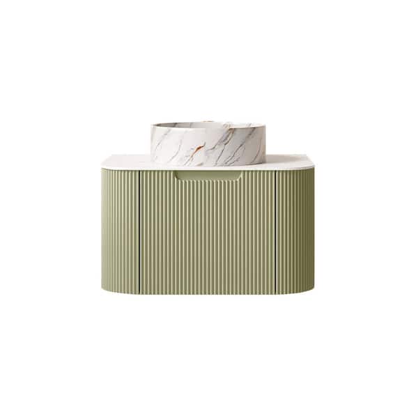 24 in. Wall-Mounted Light Green Bath Vanity with White Cultured Marble Top Assembled