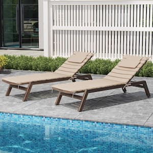 71 in. x 22.4 in. 2-Piece Outdoor Chaise Lounge Cushion with Headrest and Ties in Beige