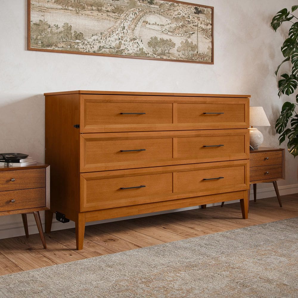 Santa Fe Light Toffee Queen Wood Murphy Bed Chest with Mattress