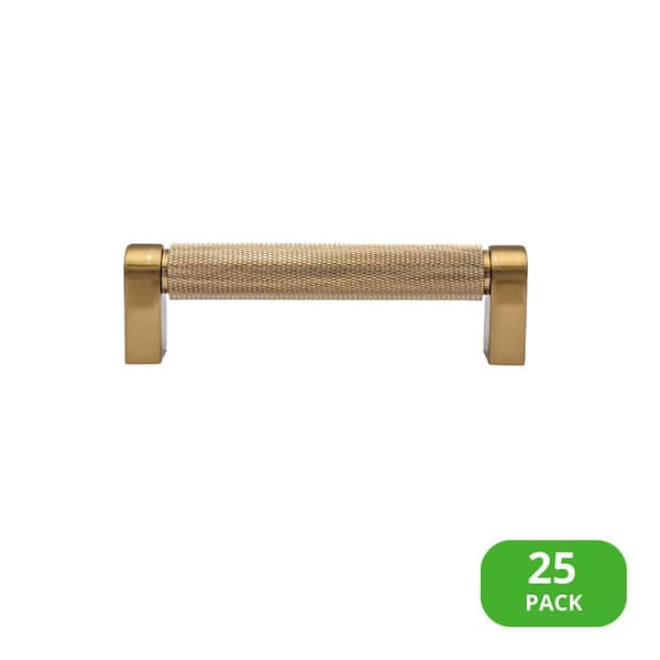 25-Pack Kent Knurled 4 in. (102 mm) Center-to-Center Industrial Satin Brass Bar Drawer Pull