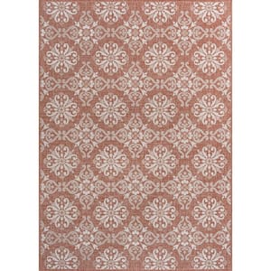 Amora Traditional Mediterranean Tile Design Salmon/Cream 3 ft. x 5 ft. Indoor/Outdoor Area Rug