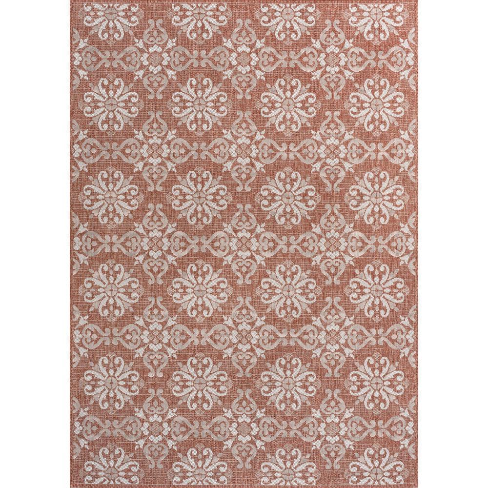 Salmon and Cream Synthetic Reversible 4' x 6' Area Rug