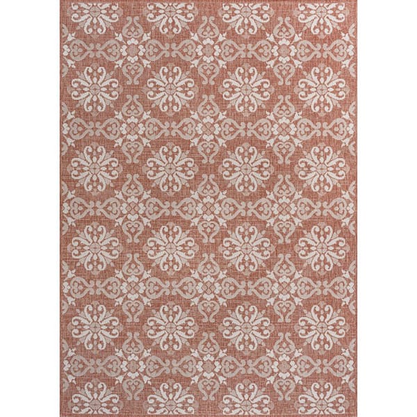 Amora Traditional Mediterranean Tile Design Salmon/Cream 8 ft. x 10 ft. Indoor/Outdoor Area Rug