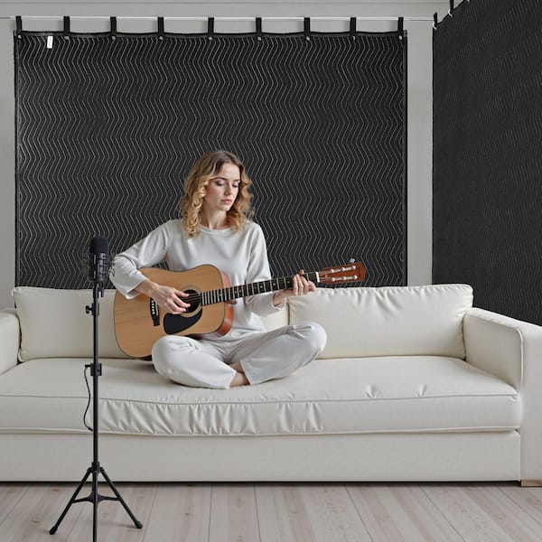 2-Pieces Sound Dampening Blankets, Soundproof Curtains with 96 x 80 in. Soundproof Blanket with Grommets, Black