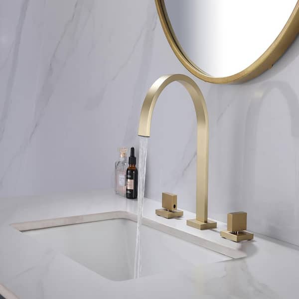 Trio 8 in. Widespread Double Handle Bathroom Faucet 3 Hole Bathroom Sink Faucet with Pop-Up Drain in Brushed Gold