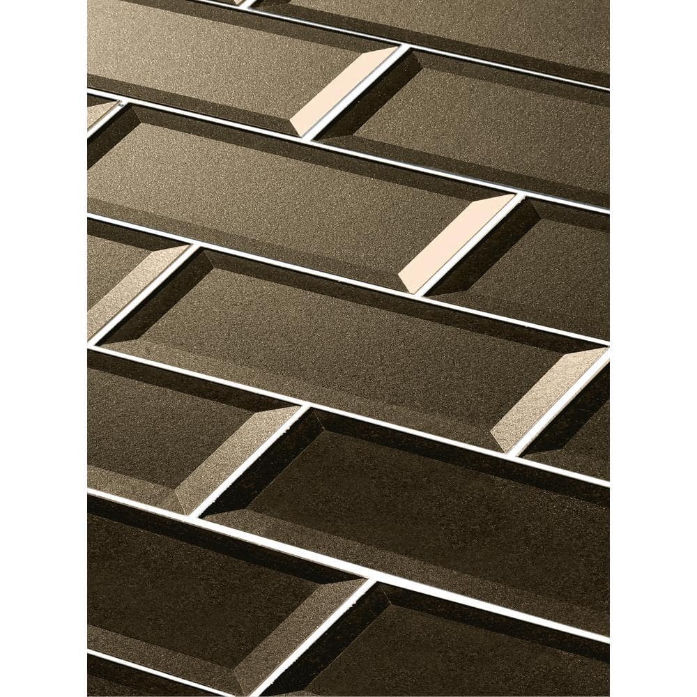 Bronze Beveled Glossy Glass 3x12 Subway Tile