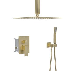 2-Spray Patterns with 1.8 GPM 12 in. Ceiling Mount Dual Shower Heads with Rain Mixer Shower Combo in Gold