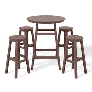 Laguna 5-Piece Bar Height HDPE Plastic Outdoor Patio Round High Top Bistro Dining Set in Dark Brown